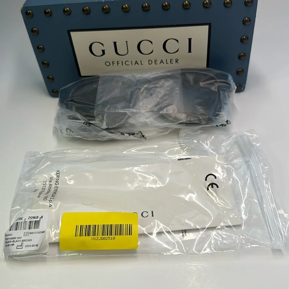 New - GUCCI GG1140SK-003 Unisex Classic Designer Sunglasses in Black & Gold/Br…